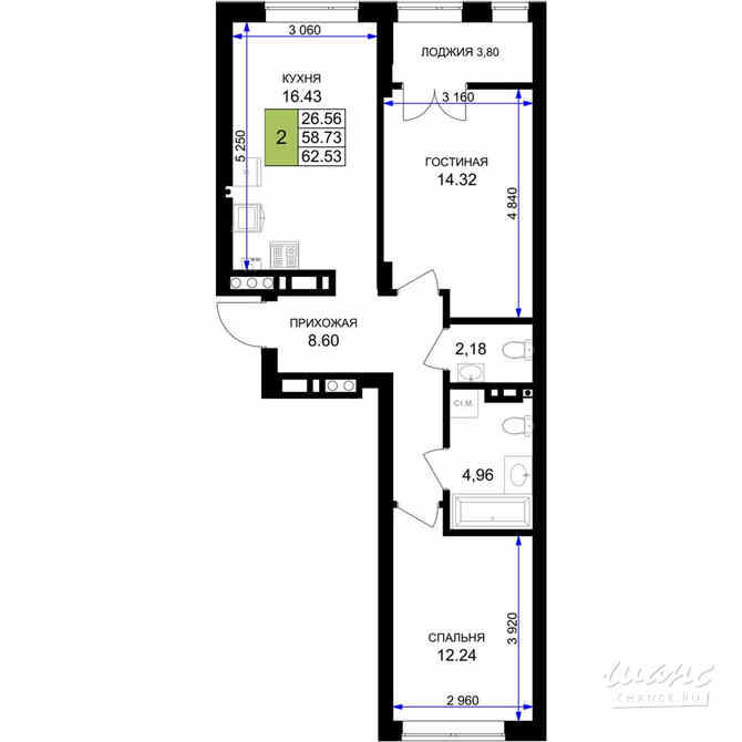 2-к квартира, 62.53 м², этаж 6/7 Гурьевск - изображение 3