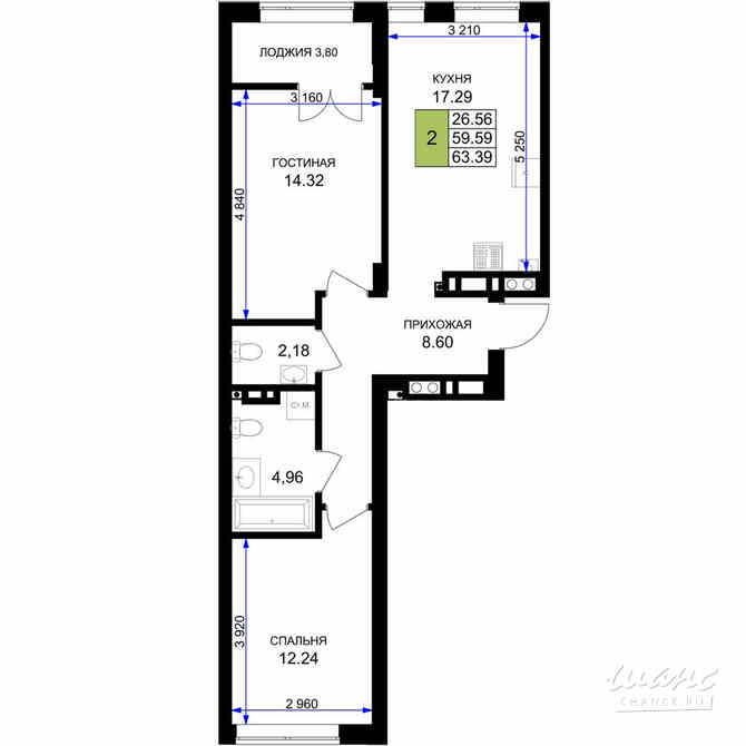 2-к квартира, 63.39 м², этаж 3/7 Гурьевск - изображение 3