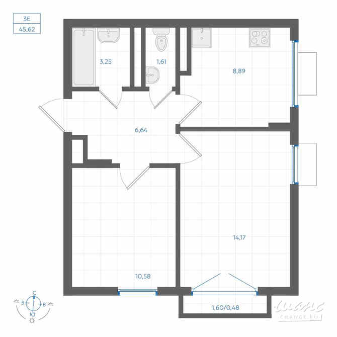 2-к квартира, 45.62 м², этаж 2/4 Екатеринбург - изображение 3