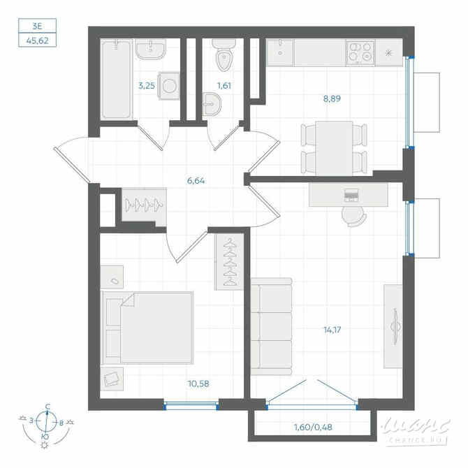 2-к квартира, 45.62 м², этаж 2/4 Екатеринбург - изображение 1