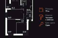 3-к квартира, 75 м², этаж 1/20