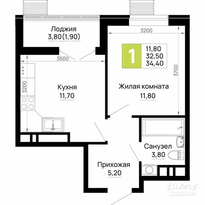 1-к квартира, 34.4 м², этаж 1/16 Тахтамукай - изображение 3