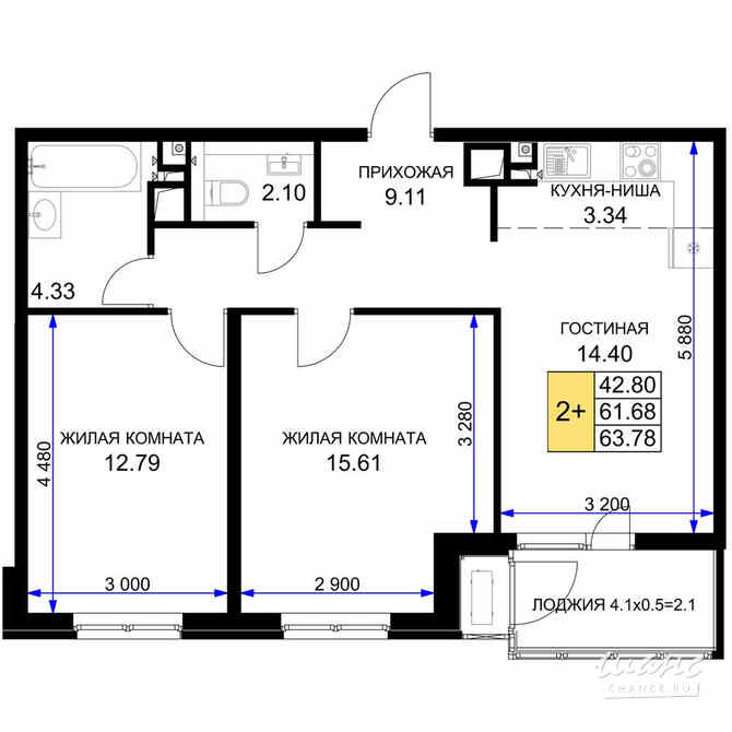 2-к квартира, 64.1 м², этаж 11/16 Краснодар - изображение 3