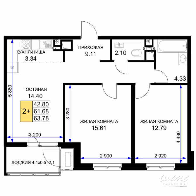 2-к квартира, 64.65 м², этаж 13/16 Краснодар - изображение 3