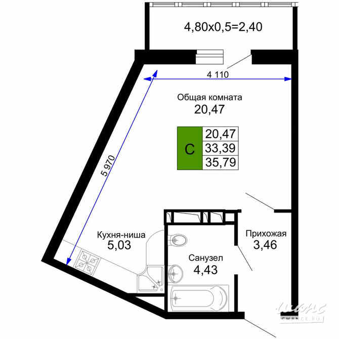 1-к квартира, 35.79 м², этаж 15/15 Краснодар - изображение 3