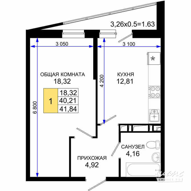 1-к квартира, 41.84 м², этаж 16/19 Краснодар - изображение 3