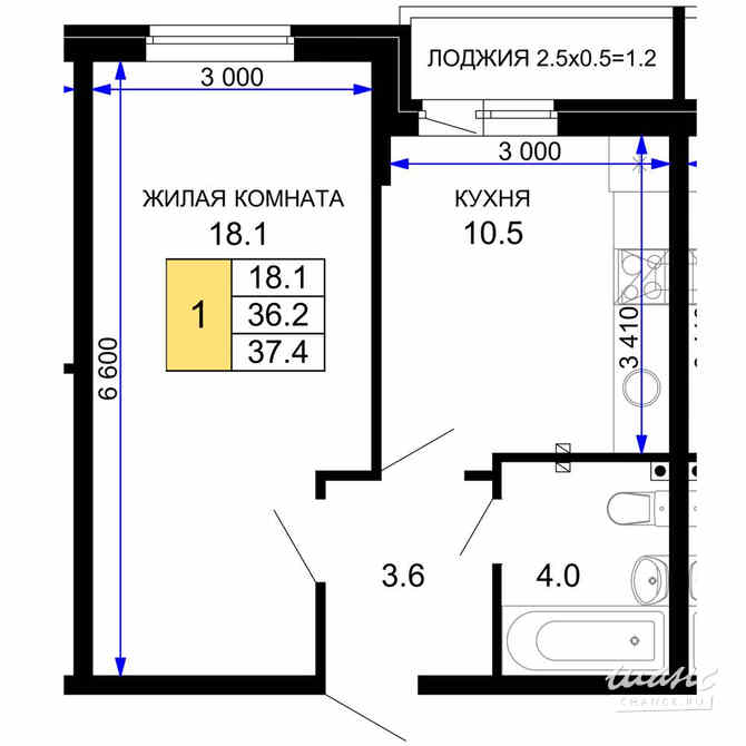 1-к квартира, 38.25 м², этаж 2/16 Краснодар - изображение 3