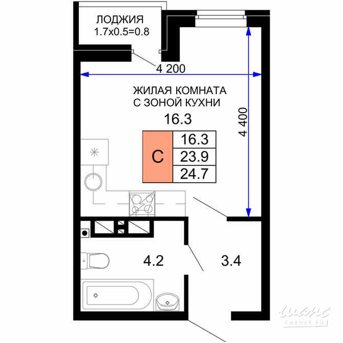 1-к квартира, 24.7 м², этаж 13/16 Краснодар - изображение 3