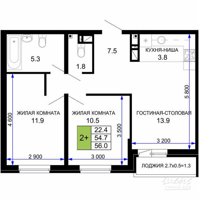 2-к квартира, 57.65 м², этаж 5/16 Краснодар - изображение 3