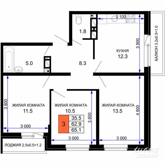 3-к квартира, 66.04 м², этаж 13/16 Краснодар - изображение 3