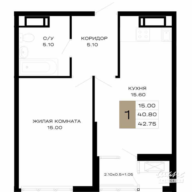 1-к квартира, 42.75 м², этаж 12/23 Краснодар - изображение 3