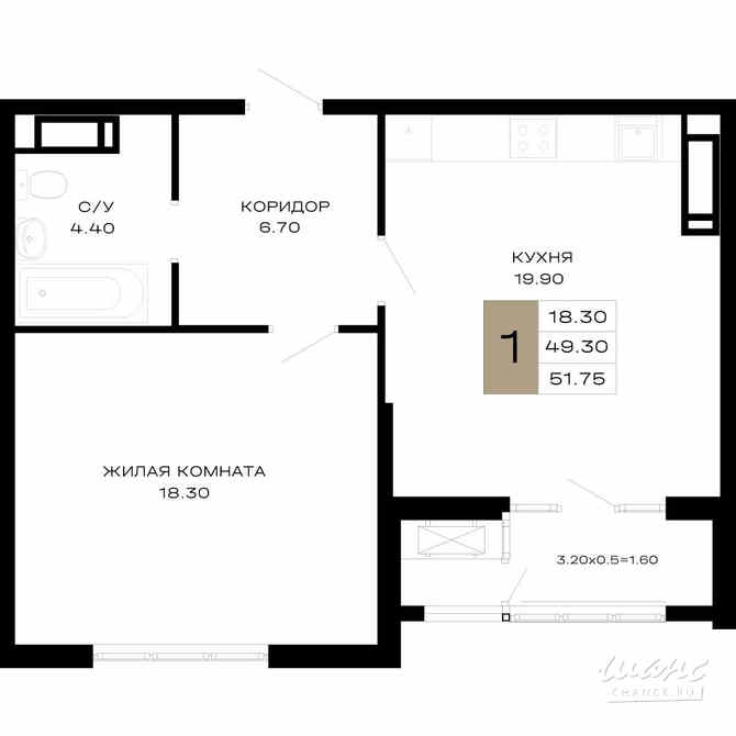 1-к квартира, 51.75 м², этаж 7/23 Краснодар - изображение 3