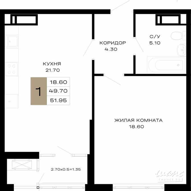 1-к квартира, 51.95 м², этаж 4/23 Краснодар - изображение 3