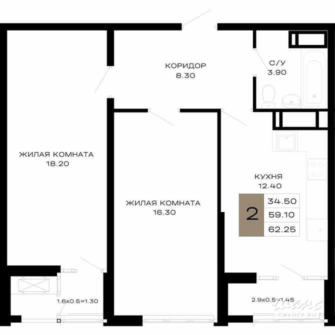 2-к квартира, 62.25 м², этаж 4/23 Краснодар - изображение 3