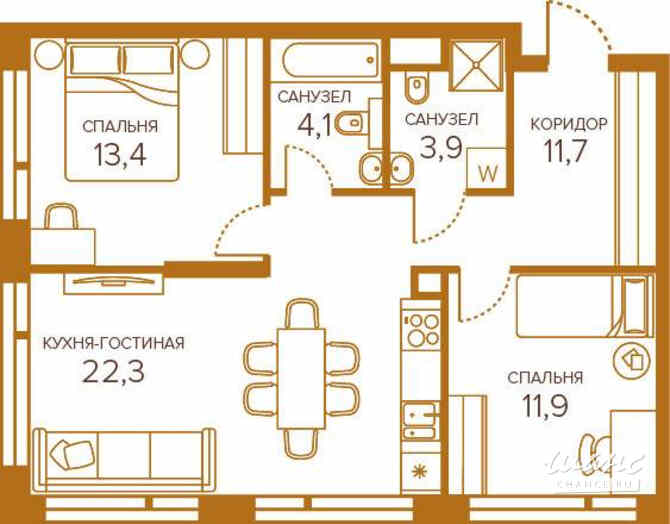 2-к квартира, 67.3 м², этаж 9/13 Москва - изображение 2