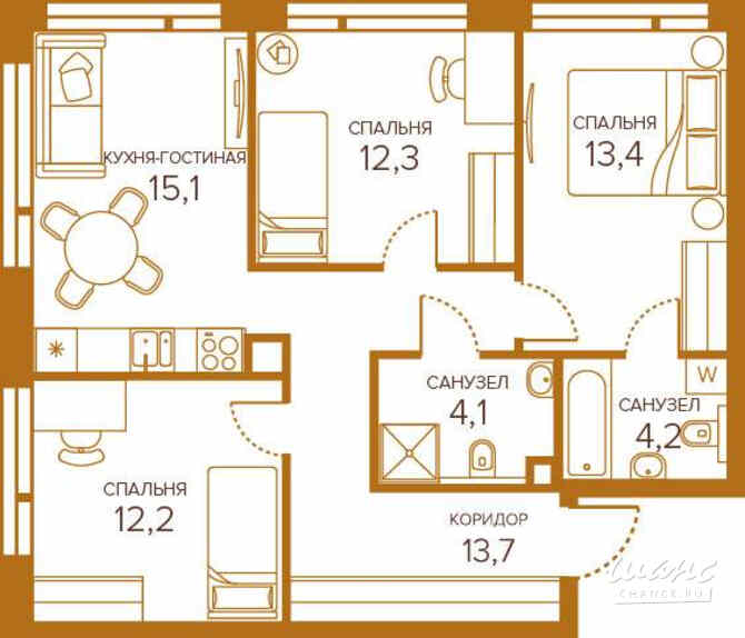3-к квартира, 75 м², этаж 6/13 Москва - изображение 2