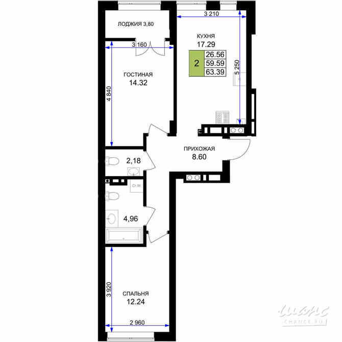2-к квартира, 63.39 м², этаж 2/7 Гурьевск - изображение 3