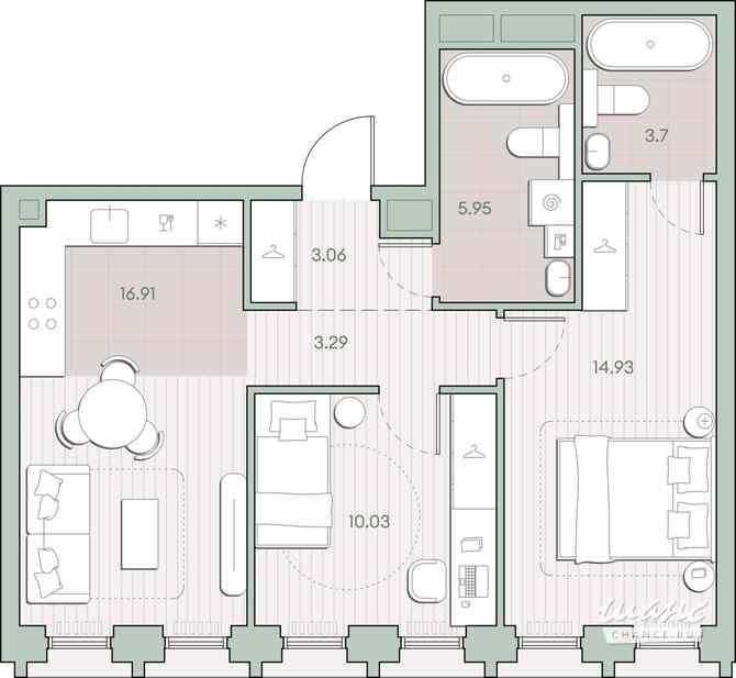 2-к квартира, 57.87 м², этаж 2/44 Москва - изображение 1