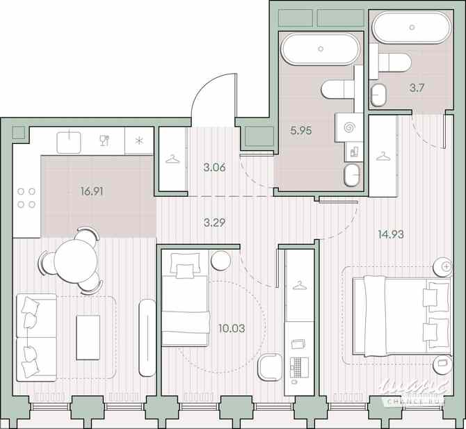 2-к квартира, 57.87 м², этаж 5/44 Москва - изображение 1