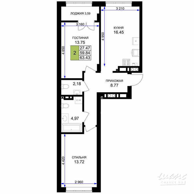 2-к квартира, 63.43 м², этаж 2/7 Гурьевск - изображение 3
