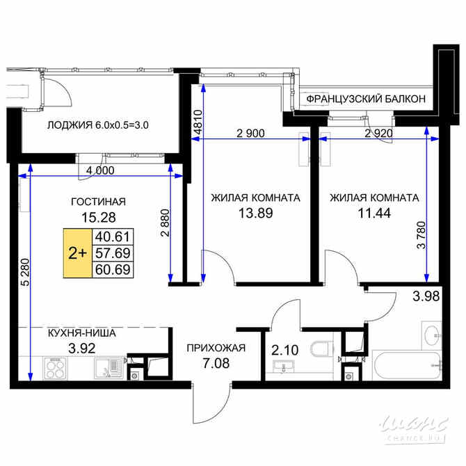 2-к квартира, 60 м², этаж 15/16 Краснодар - изображение 3