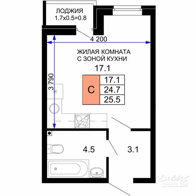 1-к квартира, 25.5 м², этаж 2/16 Краснодар - изображение 3