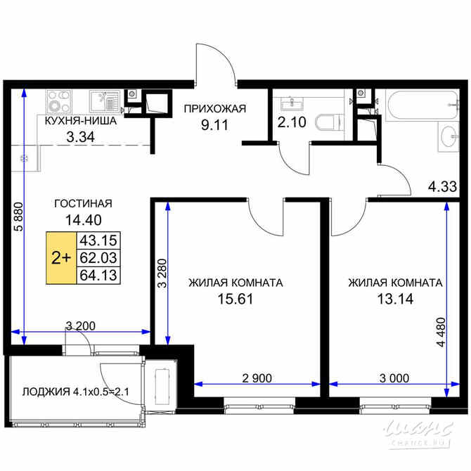 2-к квартира, 64.7 м², этаж 8/16 Краснодар - изображение 3