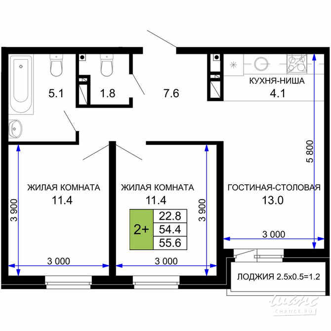 2-к квартира, 56.85 м², этаж 14/16 Краснодар - изображение 3