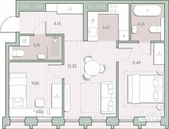 2-к квартира, 53.42 м², этаж 16/44 Москва - изображение 1