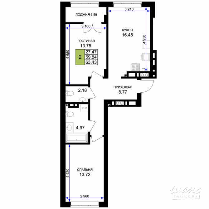 2-к квартира, 63.43 м², этаж 4/7 Гурьевск - изображение 3