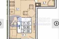 1-к квартира, 21 м², этаж 4/18