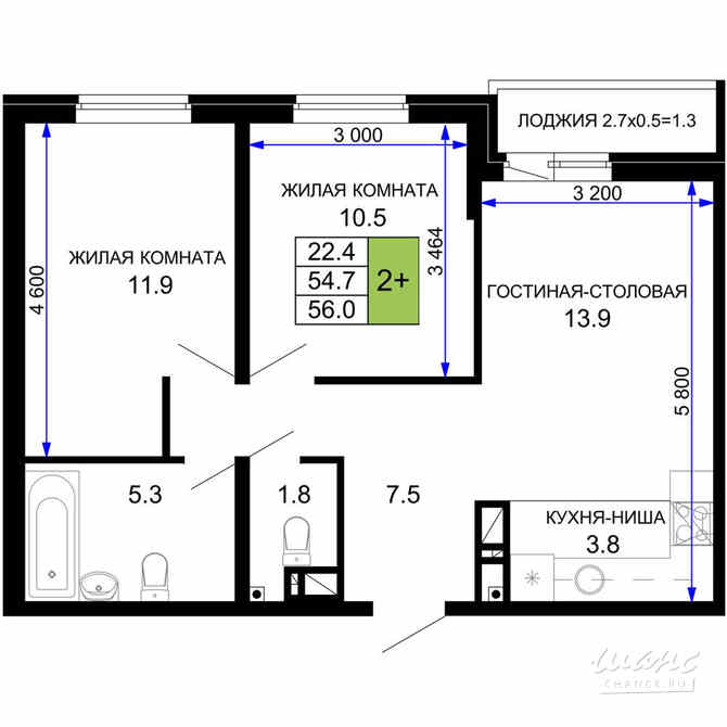 2-к квартира, 57.5 м², этаж 5/16 Краснодар - изображение 3