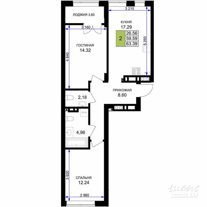 2-к квартира, 63.39 м², этаж 6/7 Гурьевск - изображение 3