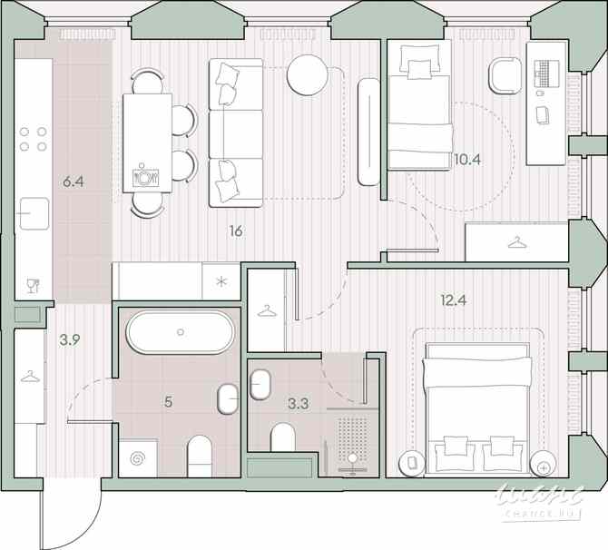 2-к квартира, 57.4 м², этаж 3/13 Москва - изображение 1