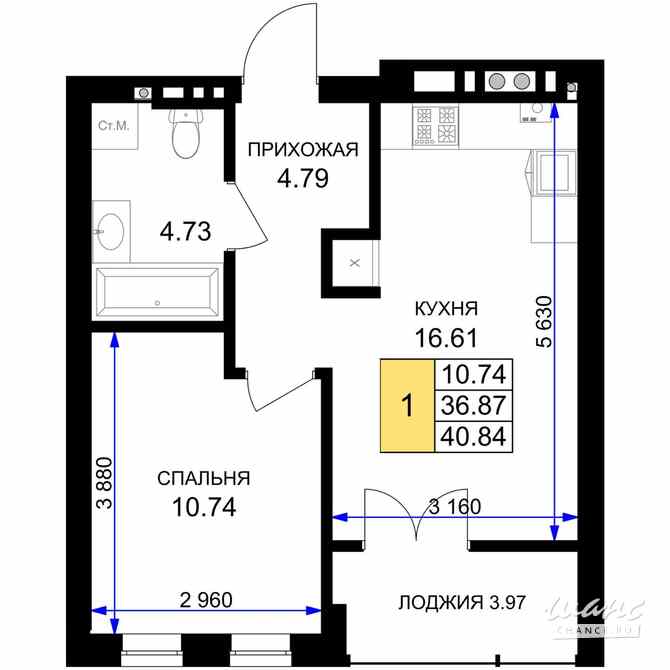 1-к квартира, 40.84 м², этаж 2/7 Гурьевск - изображение 3