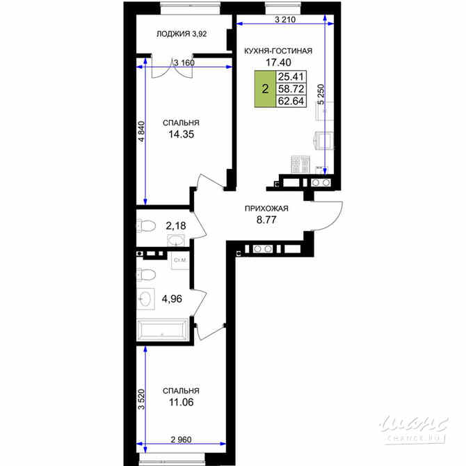 2-к квартира, 62.64 м², этаж 5/7 Гурьевск - изображение 3