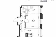 2-к квартира, 53.5 м², этаж 23/27