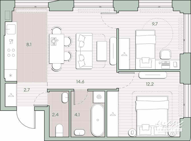 2-к квартира, 53.8 м², этаж 26/27 Москва - изображение 1