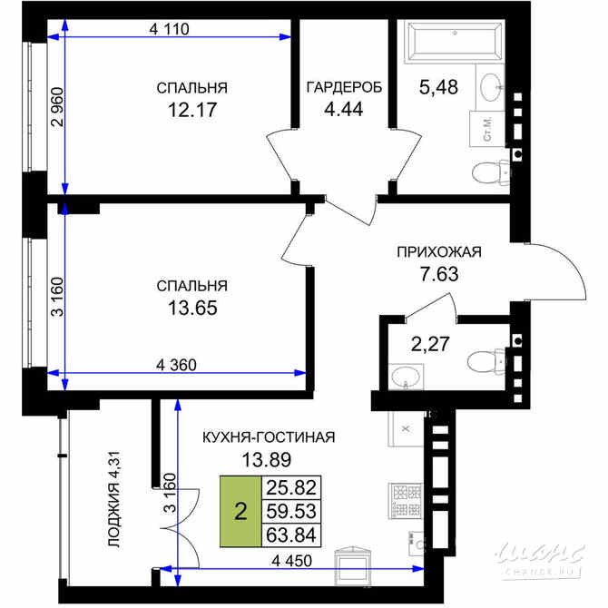 2-к квартира, 63.84 м², этаж 3/7 Гурьевск - изображение 3