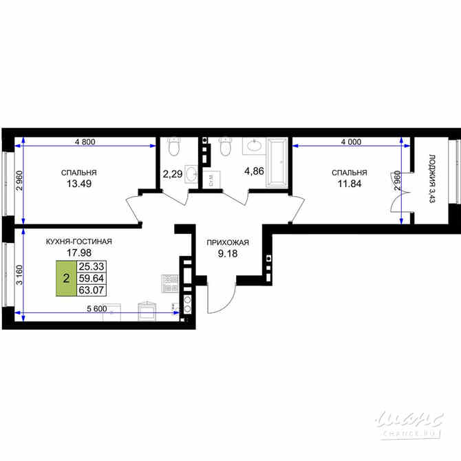 2-к квартира, 63.07 м², этаж 2/7 Гурьевск - изображение 3