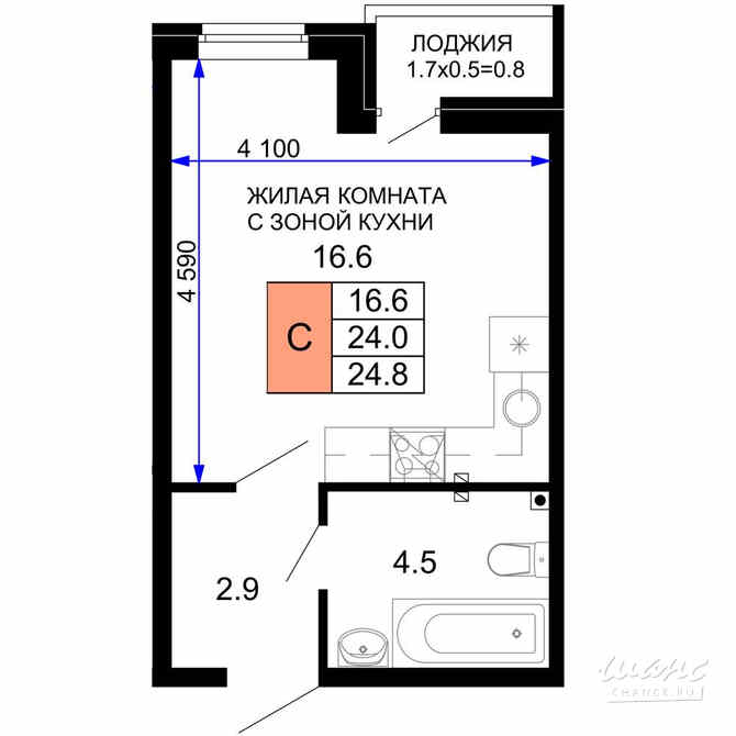 1-к квартира, 24.8 м², этаж 2/16 Краснодар - изображение 3