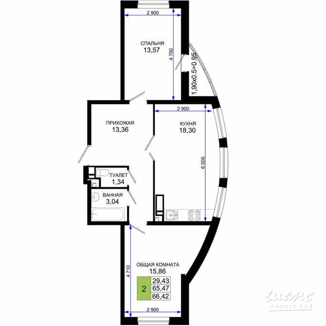 2-к квартира, 66.42 м², этаж 2/19 Краснодар - изображение 3