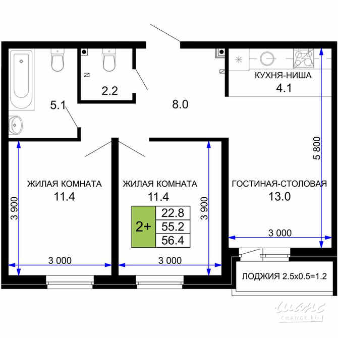 2-к квартира, 57.25 м², этаж 2/16 Краснодар - изображение 3