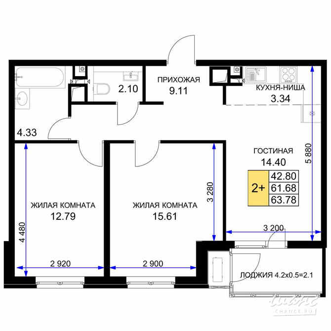 2-к квартира, 65.2 м², этаж 13/16 Краснодар - изображение 3