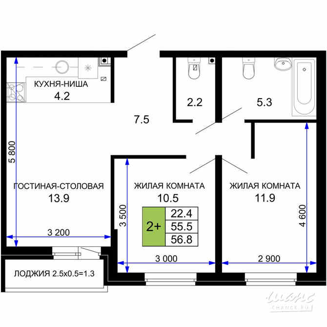 2-к квартира, 58.45 м², этаж 2/16 Краснодар - изображение 3