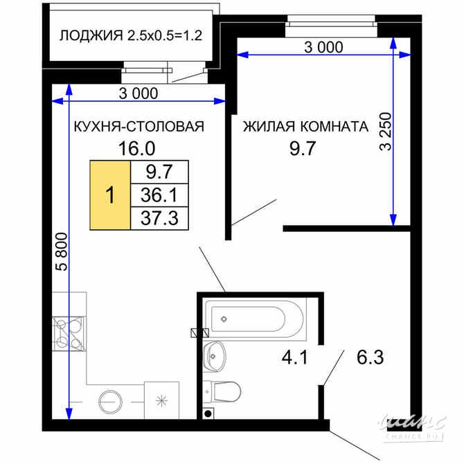 1-к квартира, 37.75 м², этаж 2/16 Краснодар - изображение 3