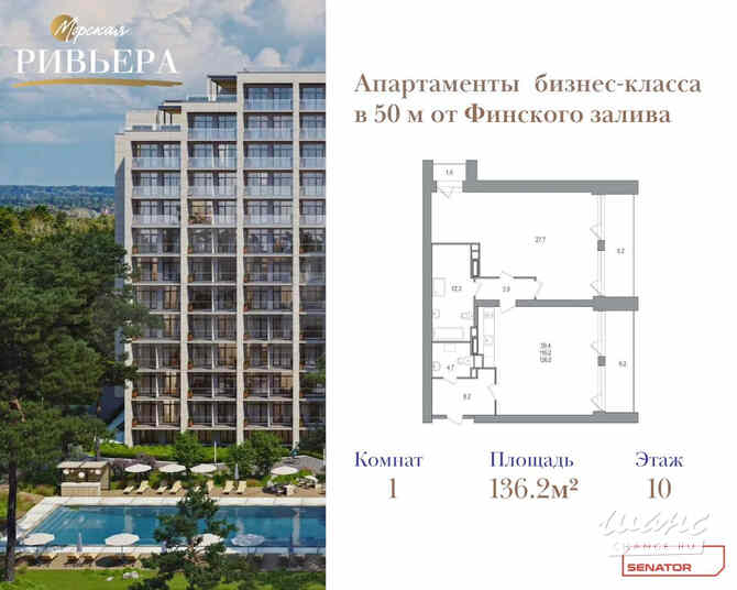 1-к квартира, 136.2 м², этаж 10/12 Зеленогорск - изображение 1