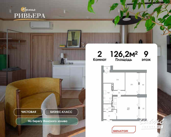 2-к квартира, 126.2 м², этаж 9/12 Зеленогорск - изображение 1