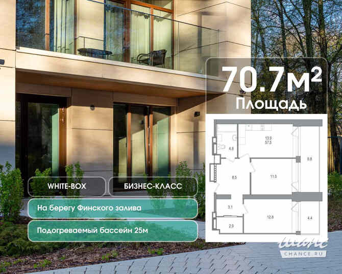 2-к квартира, 70.7 м², этаж 8/12 Зеленогорск - изображение 1