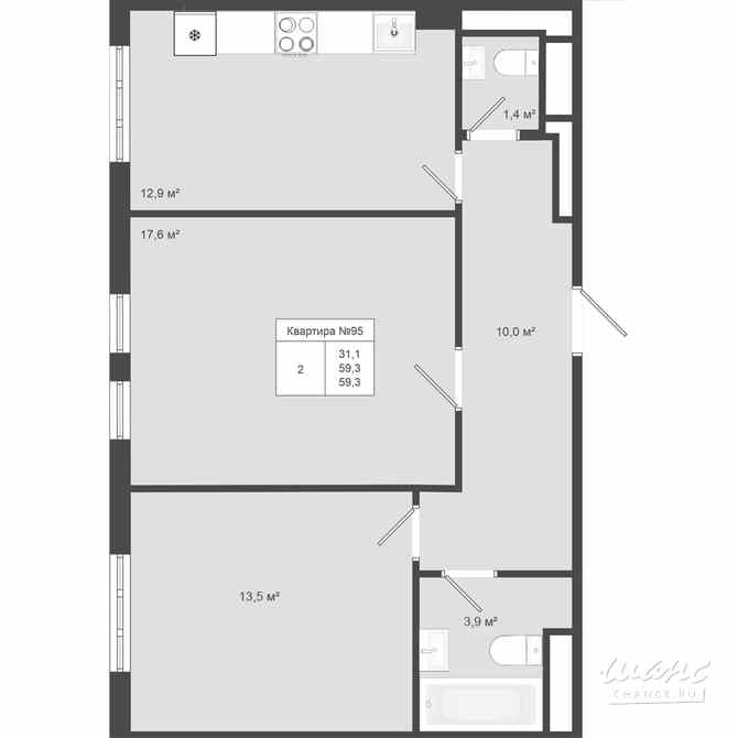 2-к квартира, 59.3 м², этаж 2/4 Троицк - изображение 3